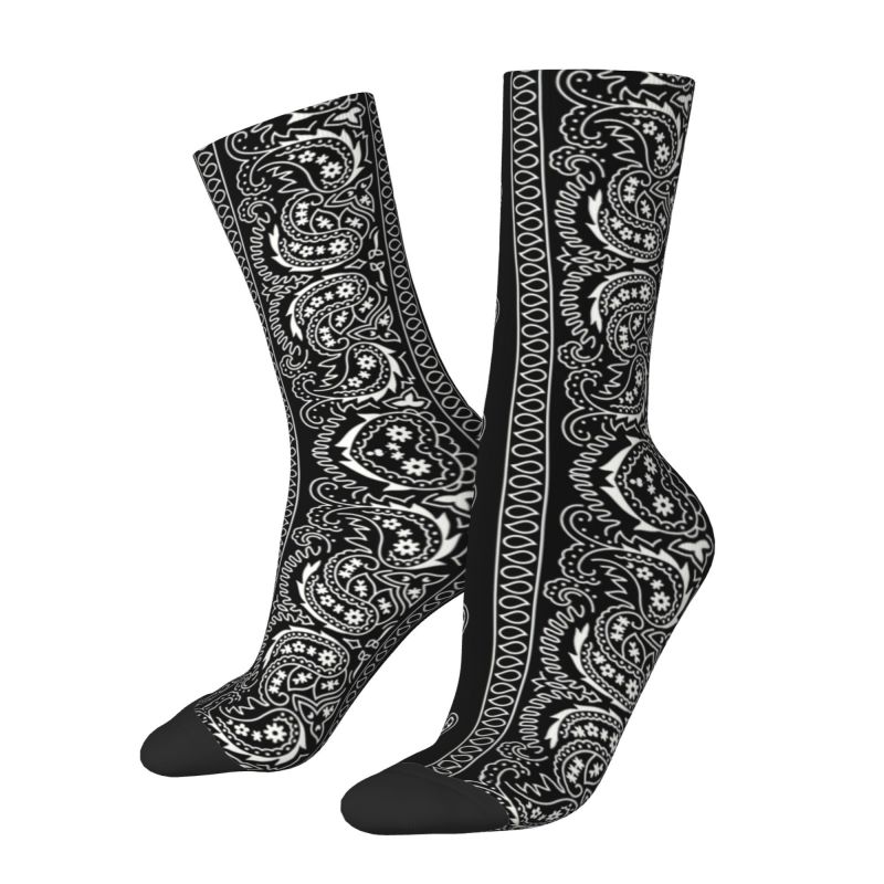 Bandana Blank White - ถุงเท้าลาย Paisley Bandana สีดำและสีขาวสำหรับผู้หญิงผู้ชายถุงเท้ายาวสีดำและสีขาวสำหรับฤดูร้อนฤดูใบไม้ร่วงฤดูหนาว